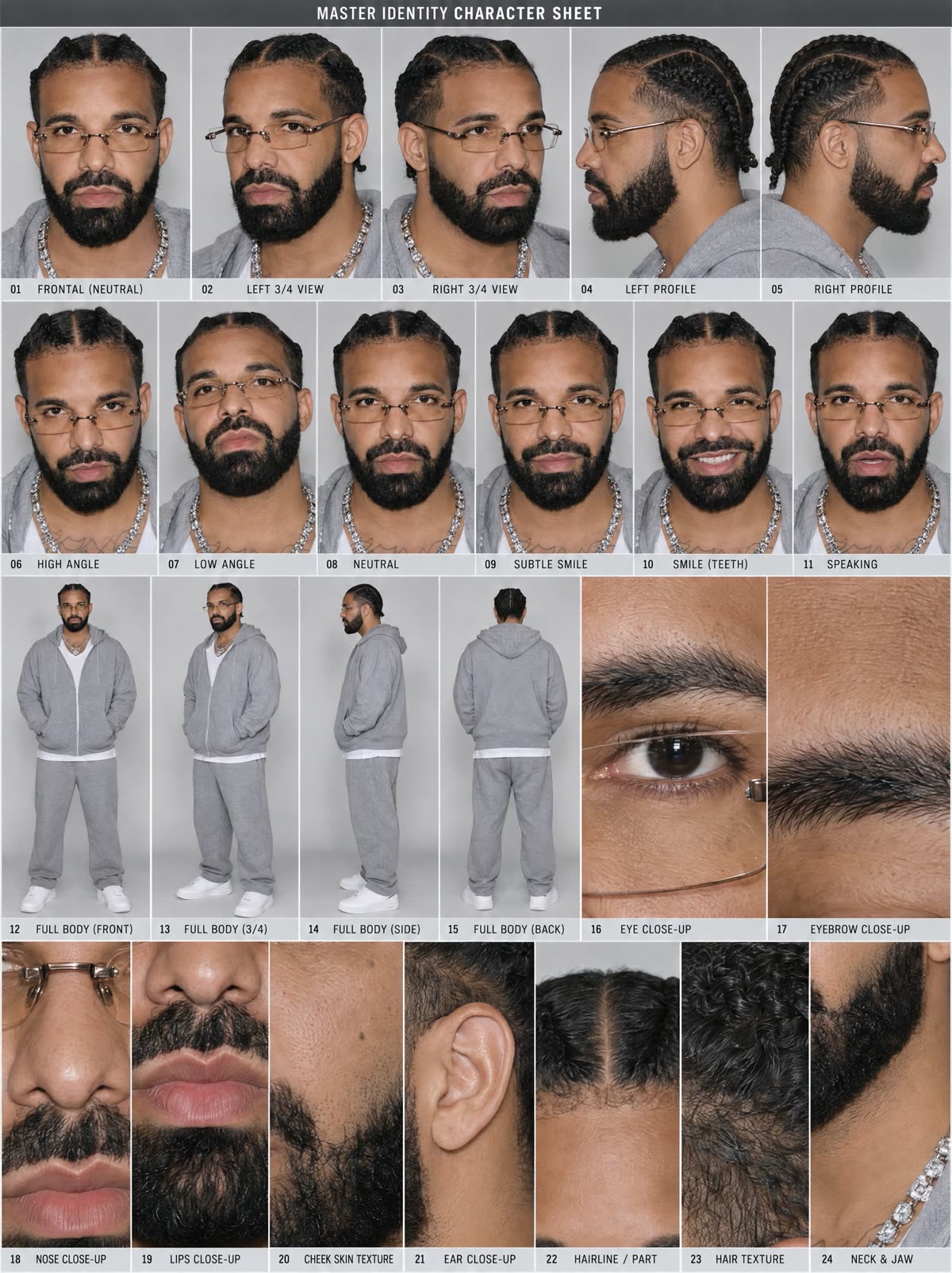 A 24-panel sheet: more expressions and details, less room for each view.